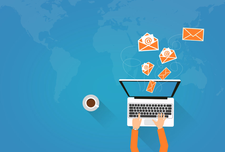 Email Marketing - Person on Laptop Sending Virtual Envelopes